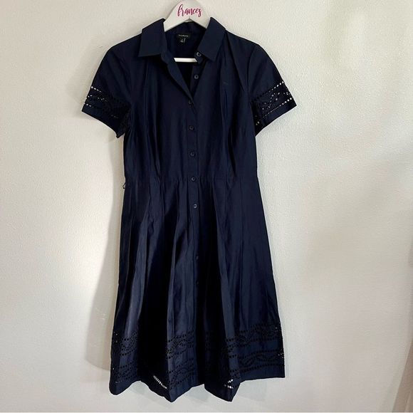 Talbots Dresses & Skirts - NWOT Talbots women’s 4 navy blue short sleeve eyelet button down dress collared
